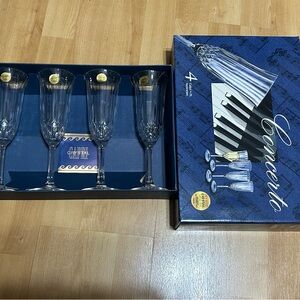 Crystal Champagne Flute Set - Clear Glass, Boxed 4-Pack